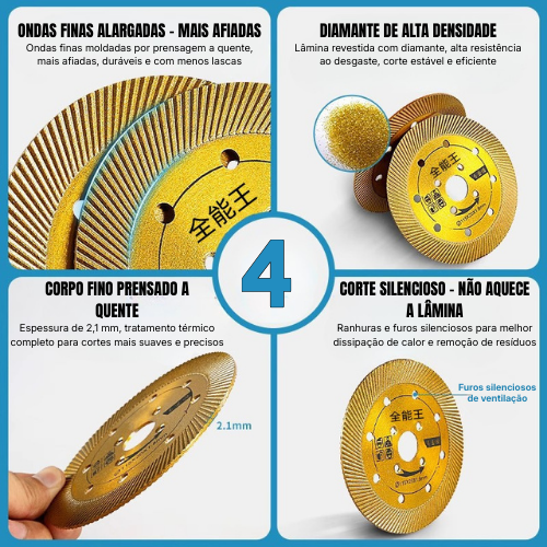 Disco de Corte Diamantado Multifunções 5 em 1 – Corte, Desbaste, Abertura de Ranhuras, Modelagem e Acabamento de Superfícies