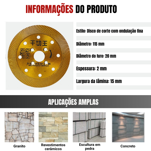 Disco de Corte Diamantado Multifunções 5 em 1 – Corte, Desbaste, Abertura de Ranhuras, Modelagem e Acabamento de Superfícies