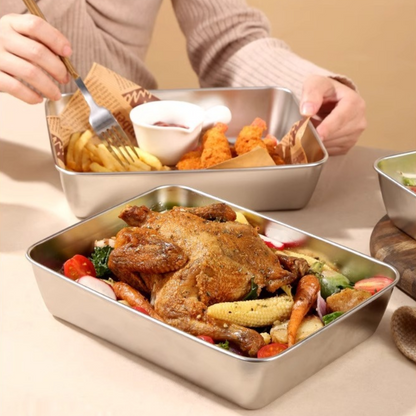 Caixa de armazenamento de alimentos SUS304, tabuleiro retangular em aço inoxidável com tampa de borracha, seguro para a saúde. (25cm*19,5cm*5cm)