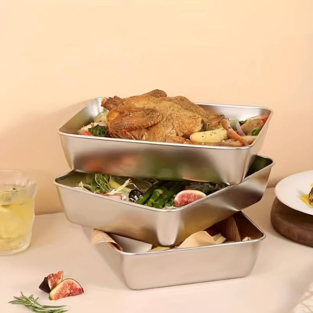 Caixa de armazenamento de alimentos SUS304, tabuleiro retangular em aço inoxidável com tampa de borracha, seguro para a saúde. (25cm*19,5cm*5cm)