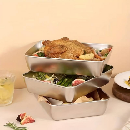 Caixa de armazenamento de alimentos SUS304, tabuleiro retangular em aço inoxidável com tampa de borracha, seguro para a saúde. (25cm*19,5cm*5cm)