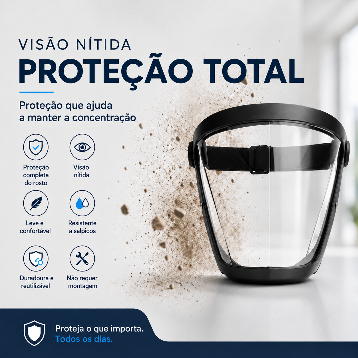 Máscara Facial Integral Antiembaciamento e Resistente a Impactos