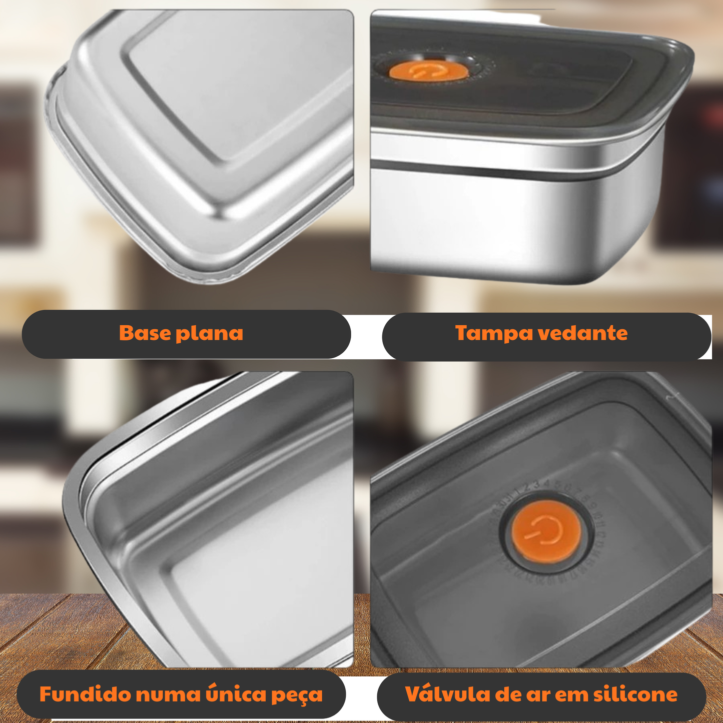 Recipiente Hermético Antibacteriano em Aço Inoxidável 316 (19×14×6 cm)
