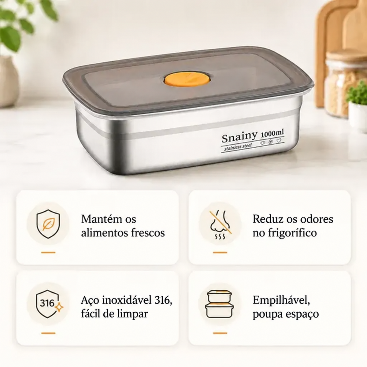 SnainyBox™ 316 – Recipiente com válvula de vácuo para alimentos – 1000 ml