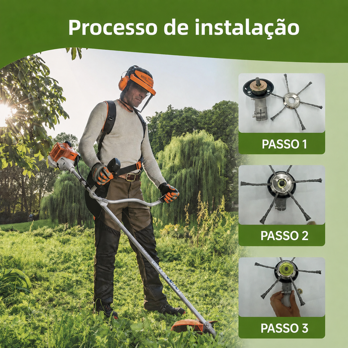 Cabeça de corte de 6 braços em fio de aço entrançado para roçadora