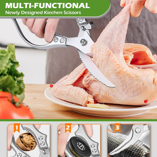 Tesoura Profissional de Aço Inoxidável - Ideal para Carne, Ossos, Peixe e Muito Mais