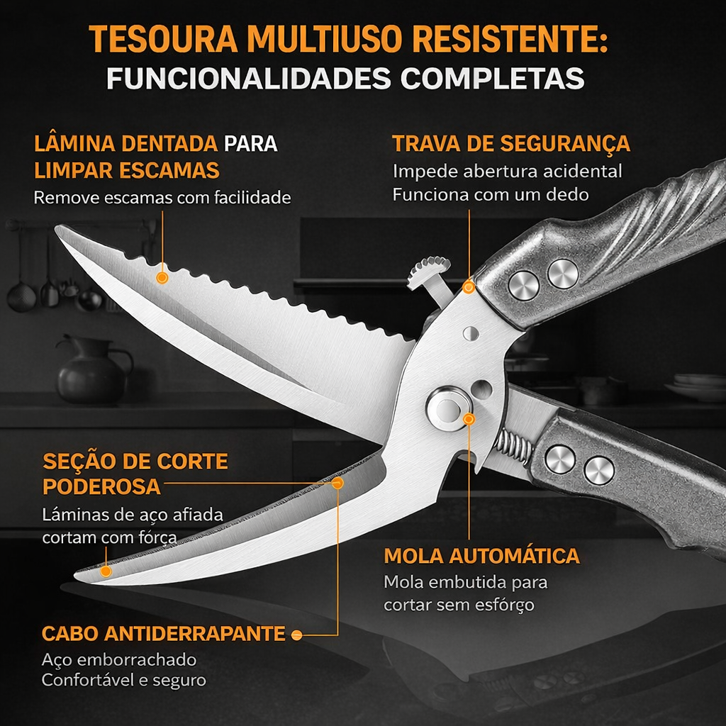 Tesoura Para Cortar Ossos De Frango Desmontável, Tesoura De Cozinha Multifuncional Em Aço Inoxidável, Afiada E Robusta (Cor Prata)