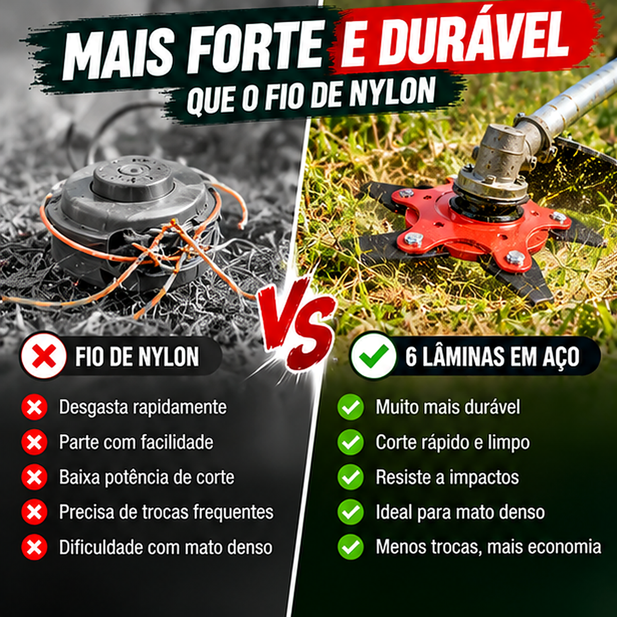 Cabeça de cortador de grama de aço com 6 lâminas