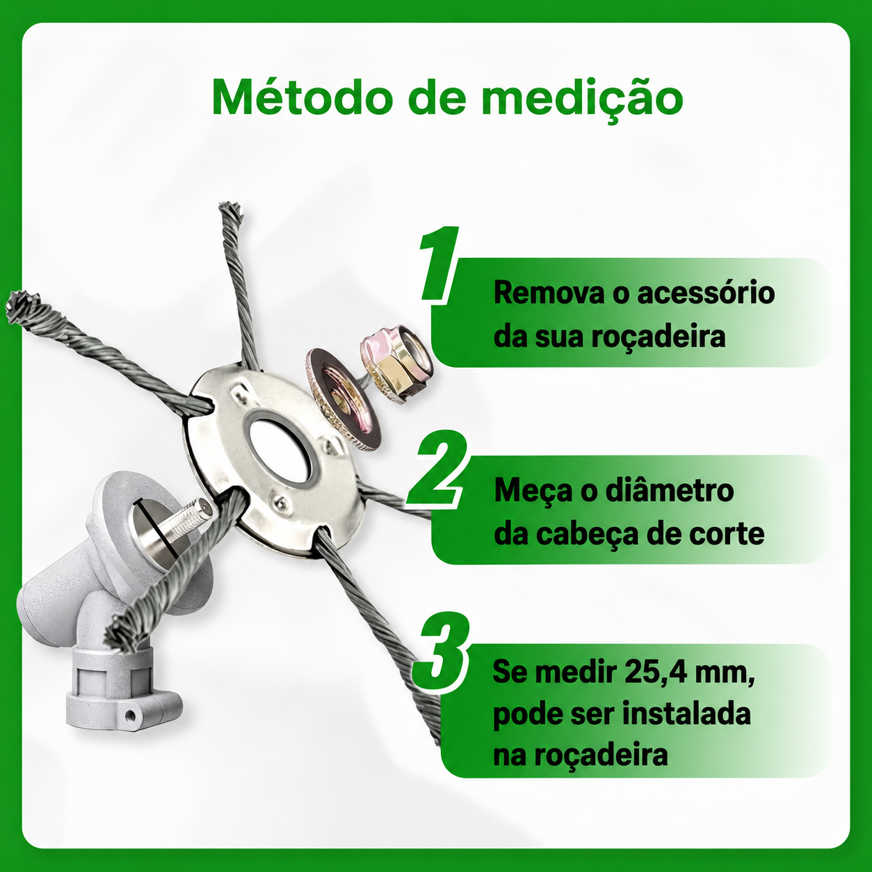 A cabeça do cortador tem 6 ramos tecidos com fio de aço resistente.