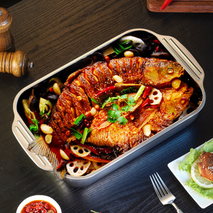 Tabuleiro De Cozinha Em Aço Inoxidável SUS304 Para Panelas Quentes, Peixe A Vapor, Cozedura E Armazenamento De Alimentos - Tamanho Grande
