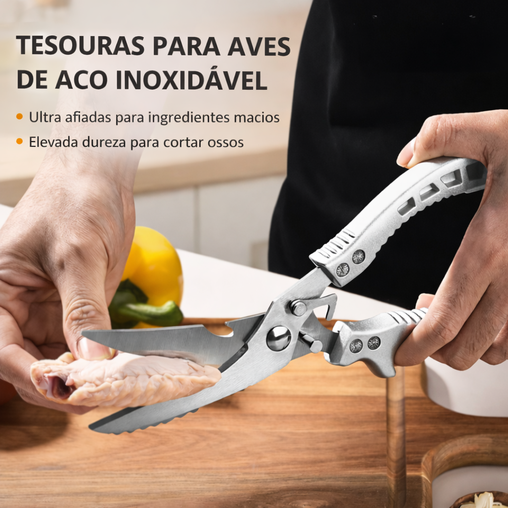 Tesoura Profissional de Aço Inoxidável - Ideal para Carne, Ossos, Peixe e Muito Mais