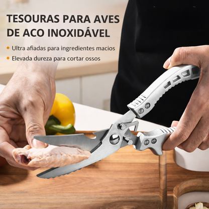 Tesoura Profissional de Aço Inoxidável - Ideal para Carne, Ossos, Peixe e Muito Mais