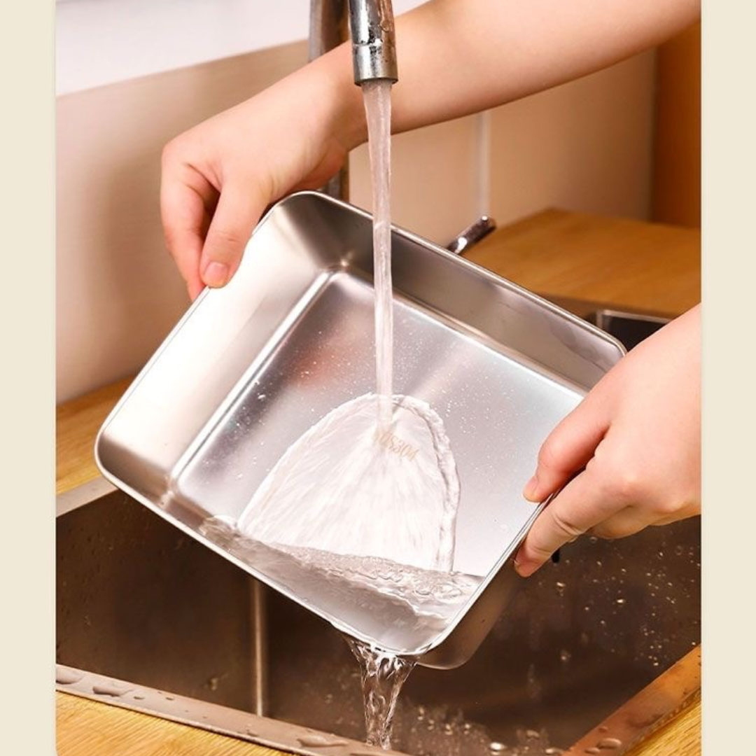 Caixa de armazenamento de alimentos SUS304, tabuleiro retangular em aço inoxidável com tampa de borracha, seguro para a saúde. (25cm*19,5cm*5cm)