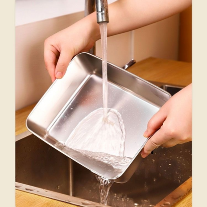 Caixa de armazenamento de alimentos SUS304, tabuleiro retangular em aço inoxidável com tampa de borracha, seguro para a saúde. (25cm*19,5cm*5cm)