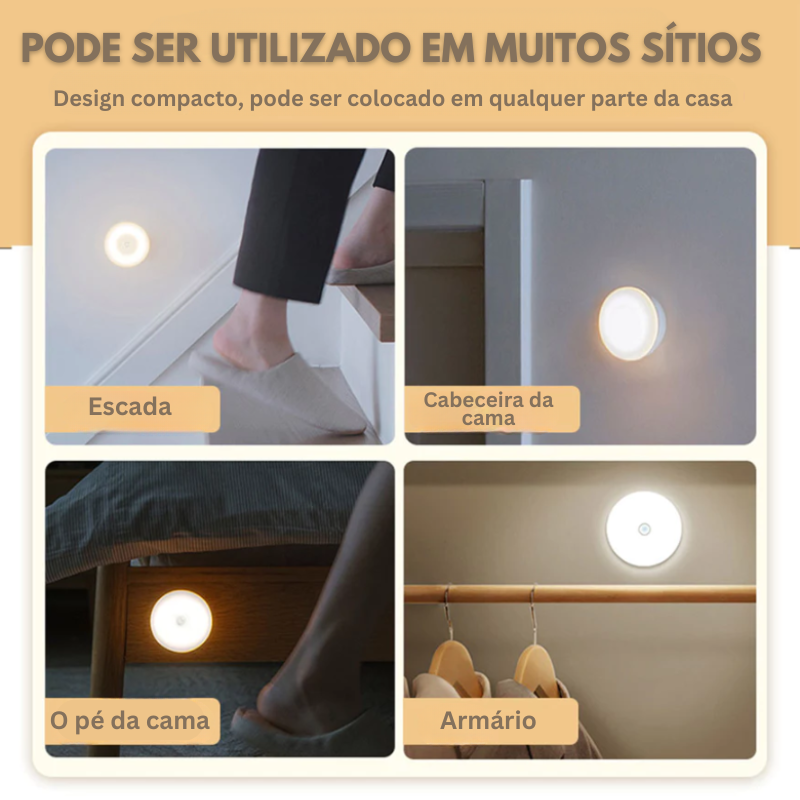 Luz LED inteligente com sensor de movimento - Acende-se automaticamente quando se move, ideal para qualquer espaço!