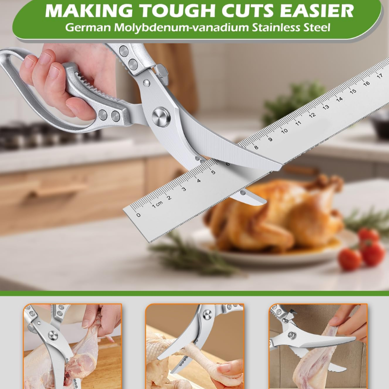 Tesoura Profissional de Aço Inoxidável - Ideal para Carne, Ossos, Peixe e Muito Mais