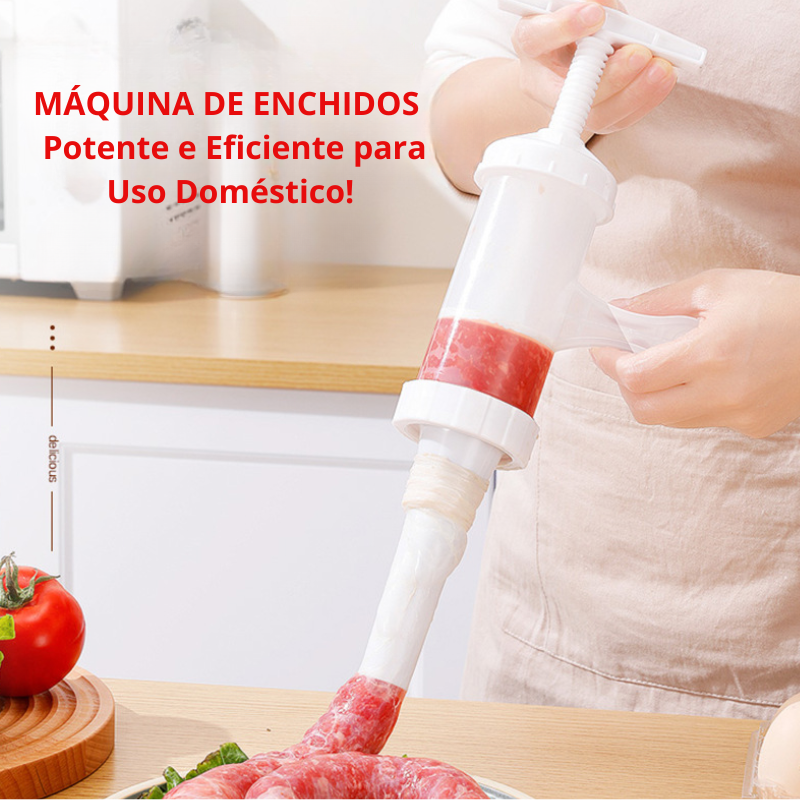 Máquina de Enchidos Manual Portátil, com 3 Bicos de Enchimento de Diferentes Tamanhos – Enchedor de Carne em Material Alimentar para Uso Doméstico (Branco)