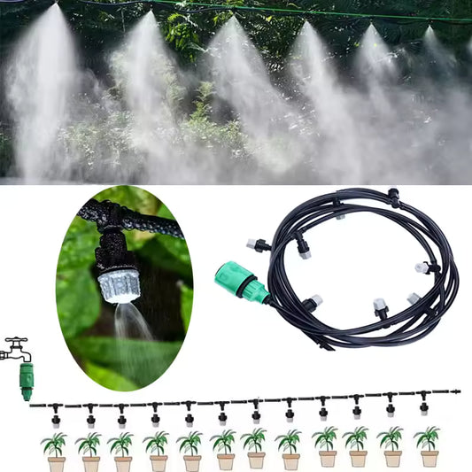 Mangueira De Irrigação Para Jardim 15 Metros Com Bicos De Névoa – Sistema De Resfriamento Por Névoa, Fácil De Instalar