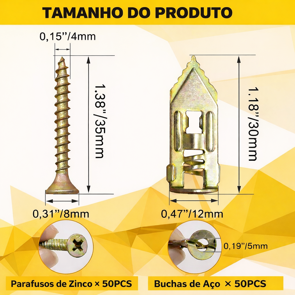 Kit Com 50 Peças De Âncoras E Parafusos Para Drywall, Madeira E Compensado