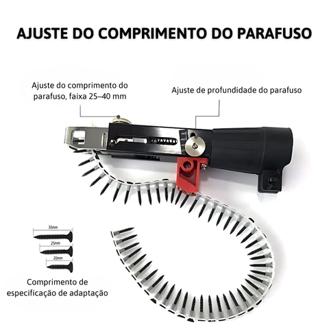 Adaptador para Converter Berbequim em Aparafusadora Automática – Com Fita de Parafusos (50 parafusos / 1 fita)
