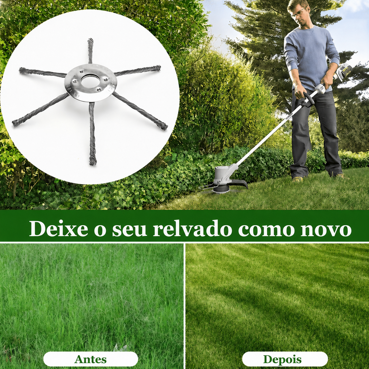 Cabeça de corte de 6 braços em fio de aço entrançado para roçadora