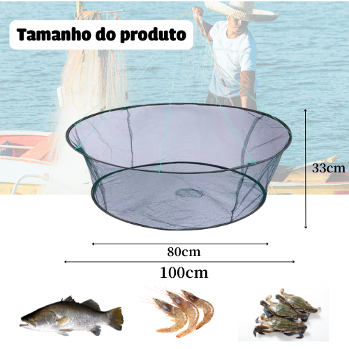 Rede Verde Dobrável para Pesca - Material PE Durável, Design de Topo Aberto para Captura Fácil de Peixes e Camarões, Perfeita para Pesca em Rios e Lagos