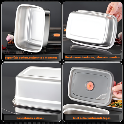 Recipiente Hermético Antibacteriano em Aço Inoxidável 316 (19×14×6 cm)