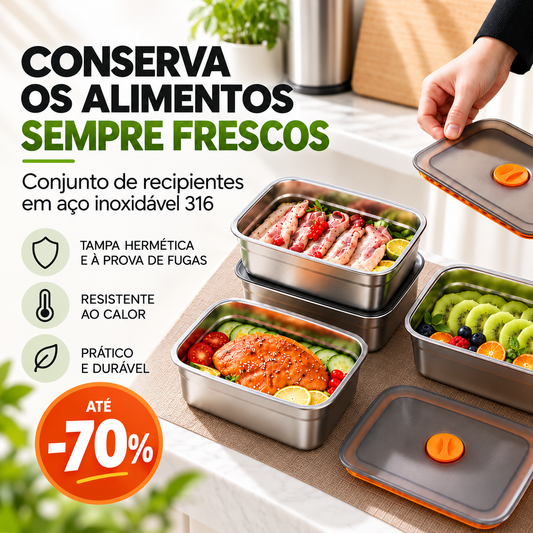 Recipiente a Vácuo em Aço Inoxidável 316 – Mantém os Alimentos Frescos, Higiénico e Seguro