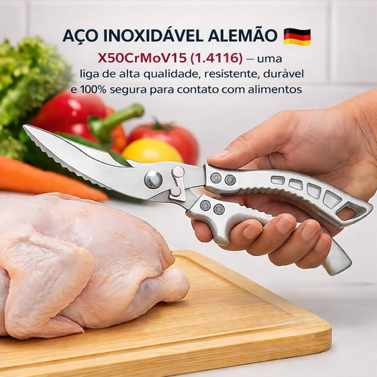 Tesoura Profissional de Aço Inoxidável - Ideal para Carne, Ossos, Peixe e Muito Mais