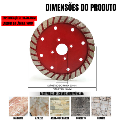 Disco De Corte E Desbaste Turbo De Diamante 110MM Para Granito, Mármore E Pedra (Flange Incluído)