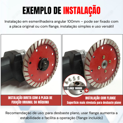 Disco De Corte E Desbaste Turbo De Diamante 110MM Para Granito, Mármore E Pedra (Flange Incluído)