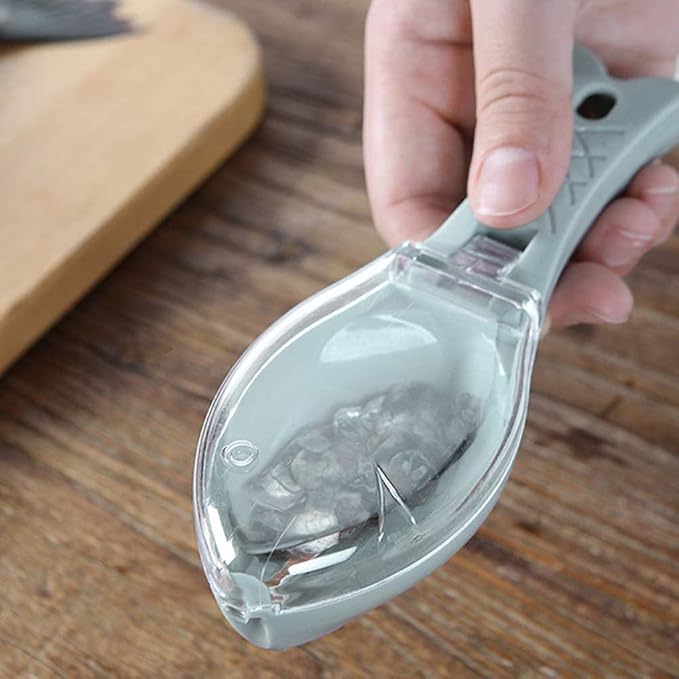 Raspador de escama de peixe conveniente com caixa de armazenamento