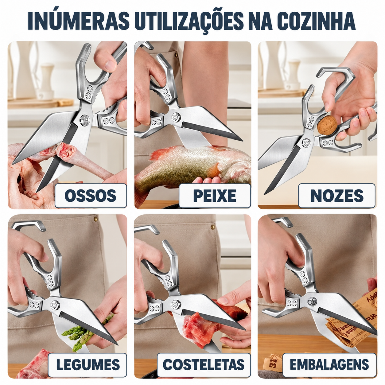 Diferentes utilizações da tesoura na cozinha