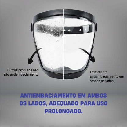A viseira protege o rosto contra poeiras finas e névoa.