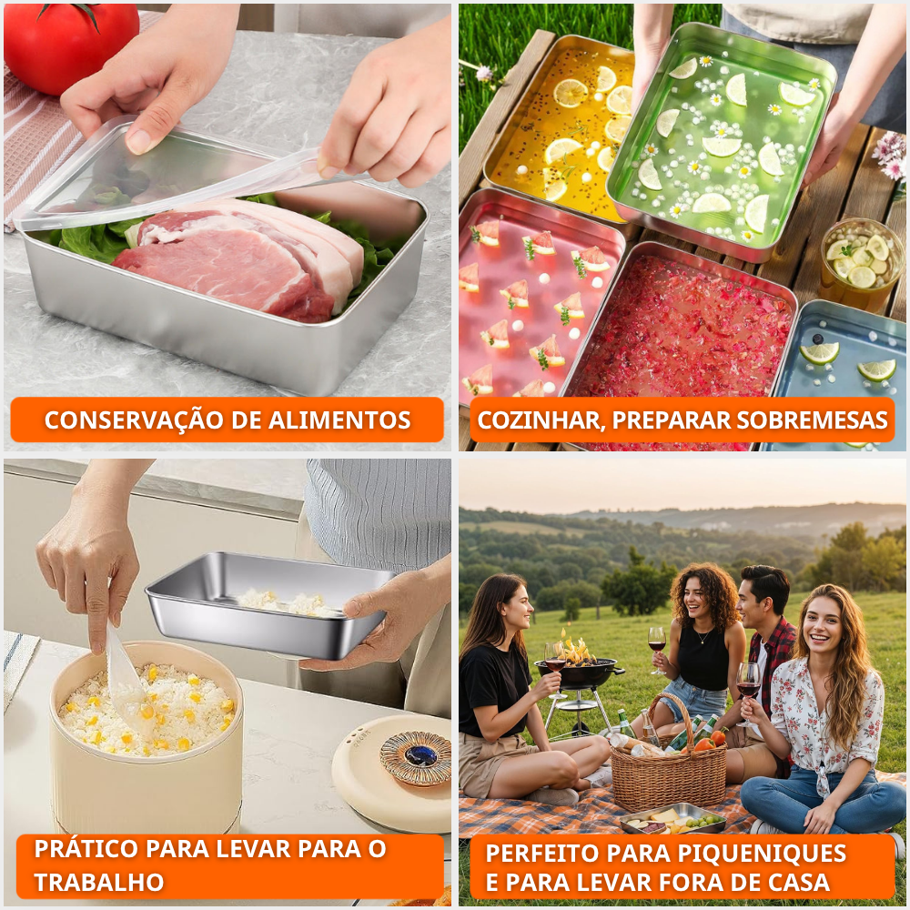 TABULEIRO PREMIUM EM AÇO INOXIDÁVEL 304 - Mantém os alimentos frescos até 5× mais tempo