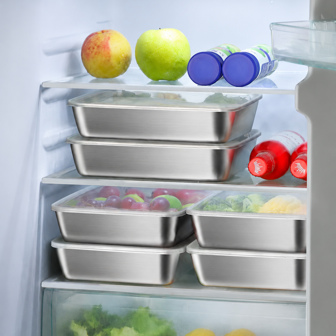 Caixas herméticas de inox 304 — o teu frigorífico mais arrumado e limpo (20×25×5 cm)