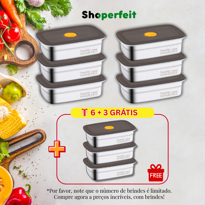 [🎁 Conjunto 6+3 Grátis] Recipiente Hermético para Armazenamento em Aço Inoxidável 316 Antibacteriano (19x14x6cm)