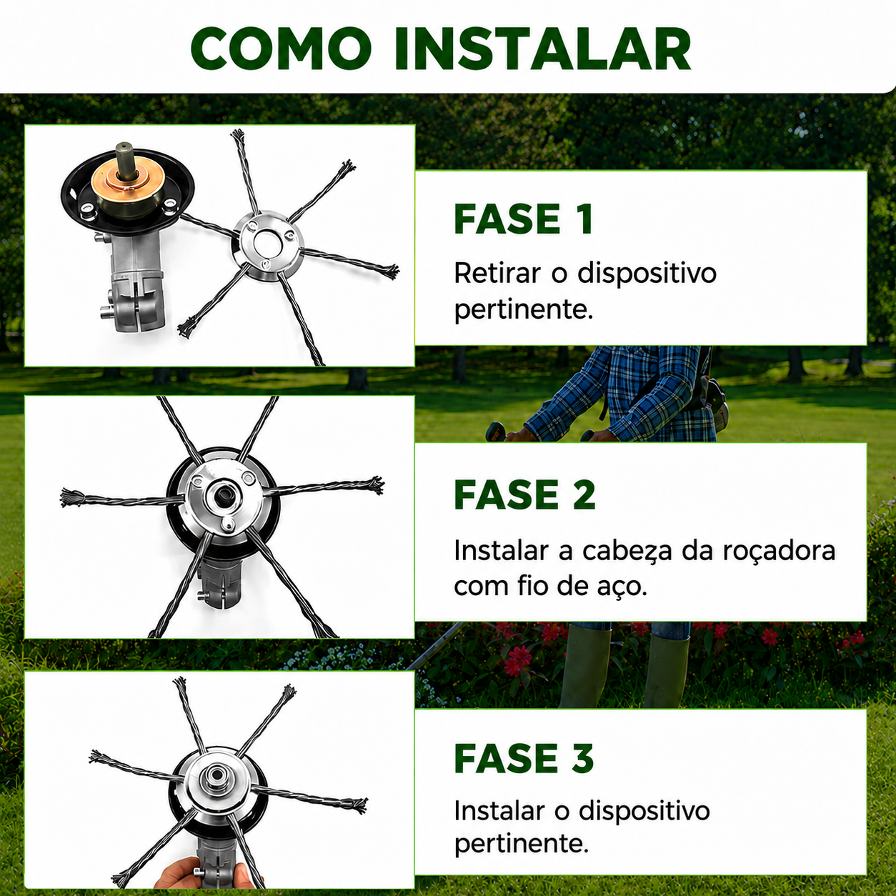 Cabeça de Roçadeira com 6 Lâminas de Fio de Aço Trançado de Alta Resistência