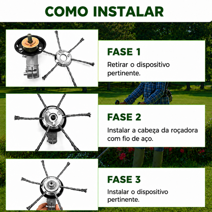 Cabeça de Roçadeira com 6 Lâminas de Fio de Aço Trançado de Alta Resistência