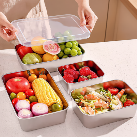 Recipiente multiuso de aço inoxidável 304 com tampa de silicone: ultraleve, seguro e conserva os nutrientes