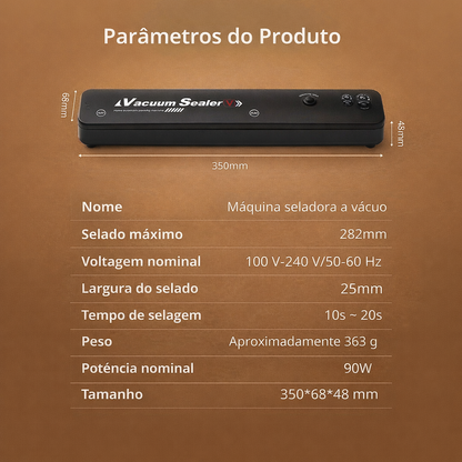 Seladora a Vácuo para Alimentos para a Conservação Prolongada de Alimentos — Inclui 100 Sacos a Vácuo Gratuitos