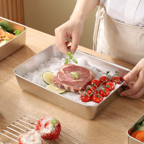 Caixas para conservação de alimentos, bandeja retangular de aço inox SUS304 (25x20x5cm)