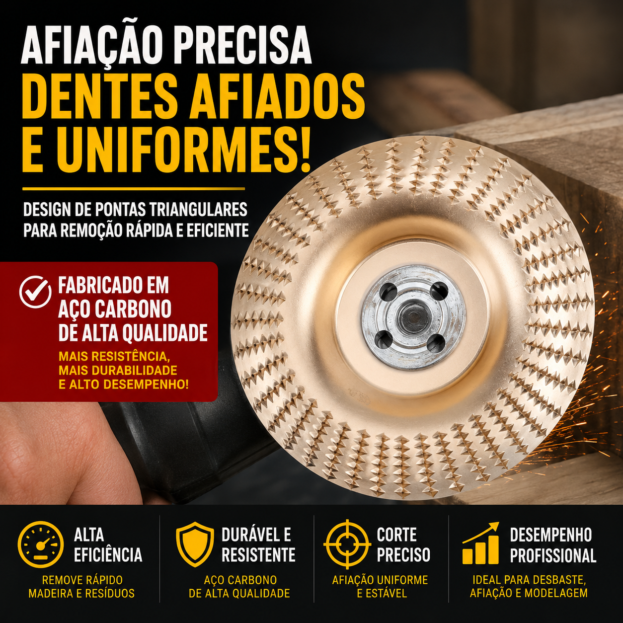 Conjunto De 3 Discos De Desbaste Em Aço Carbono Para Madeira (Plano – Curvo – Inclinado)