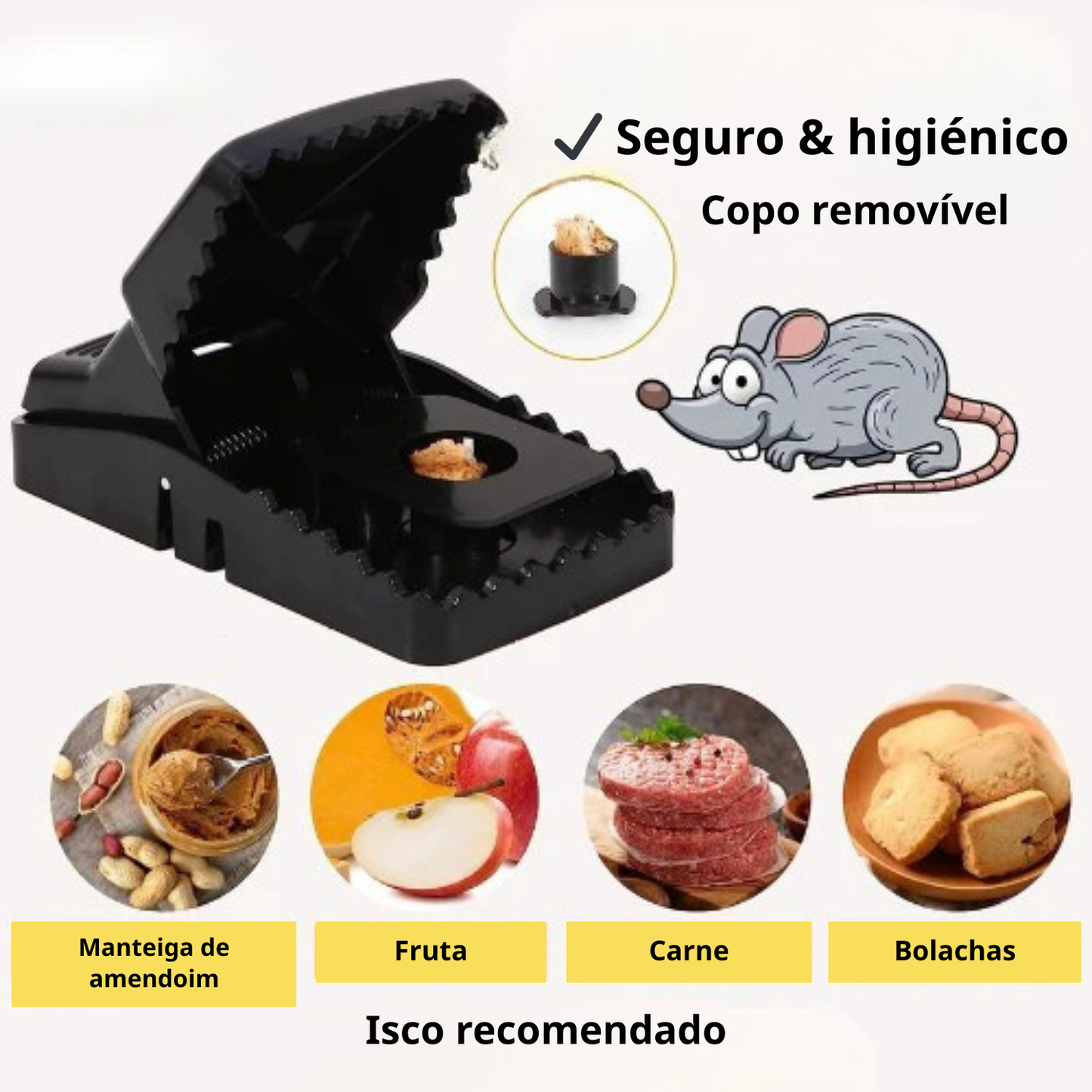 Armadilha de mola robusta e super resistente - A solução segura e eficaz para eliminar os ratos da tua casa.