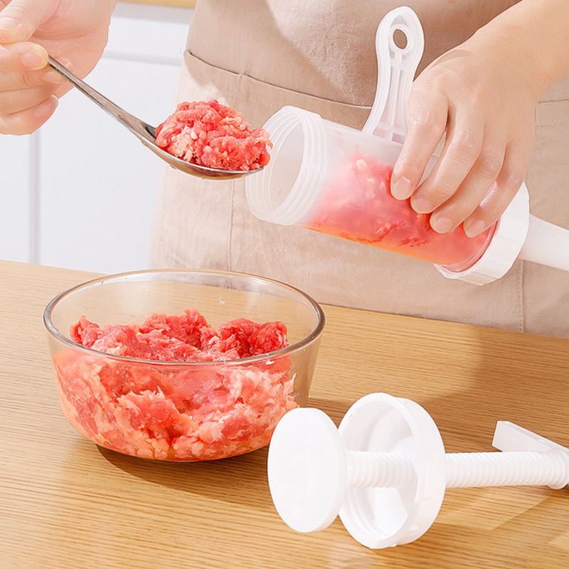 Máquina de Enchidos Manual Portátil, com 3 Bicos de Enchimento de Diferentes Tamanhos – Enchedor de Carne em Material Alimentar para Uso Doméstico (Branco)