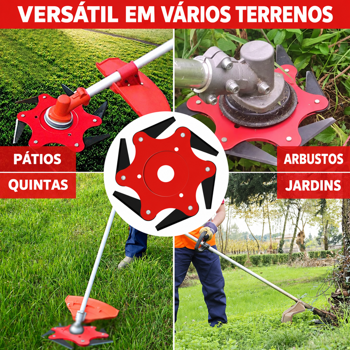 Cabeça para roçadora com 6 lâminas em aço ao manganês — Corte sem parar, sem trocar o fio (kit de adaptadores incluído)
