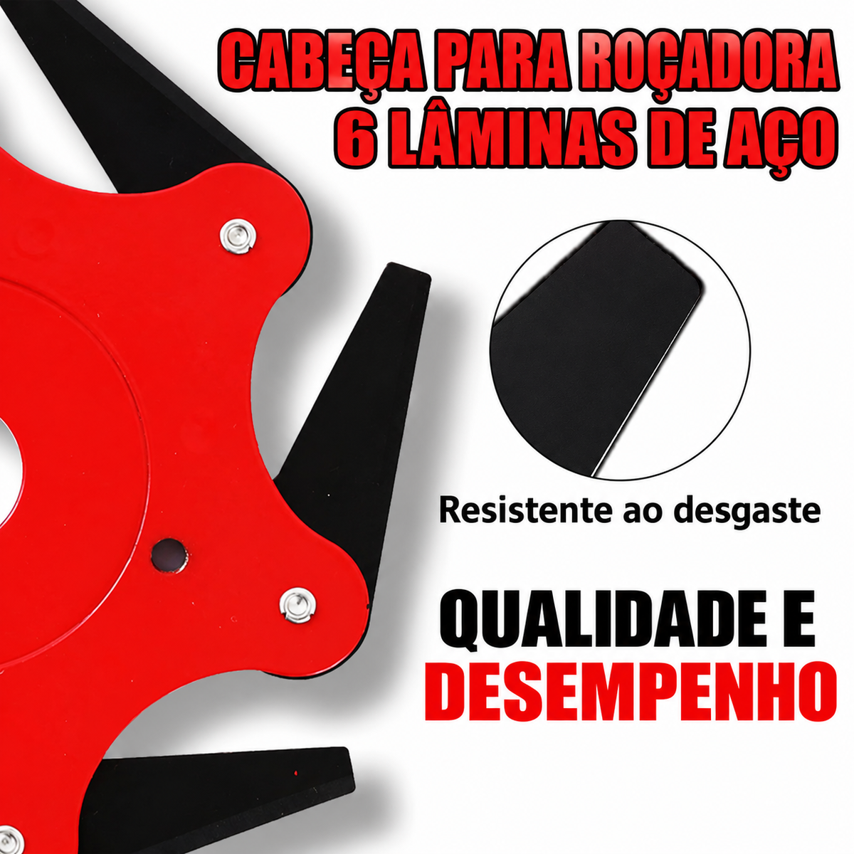 Cabeça para roçadora com 6 lâminas em aço ao manganês — Corte sem parar, sem trocar o fio (kit de adaptadores incluído)