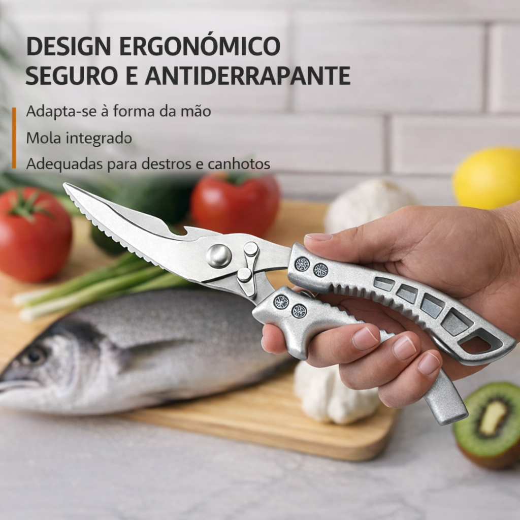 Tesoura Profissional de Aço Inoxidável - Ideal para Carne, Ossos, Peixe e Muito Mais