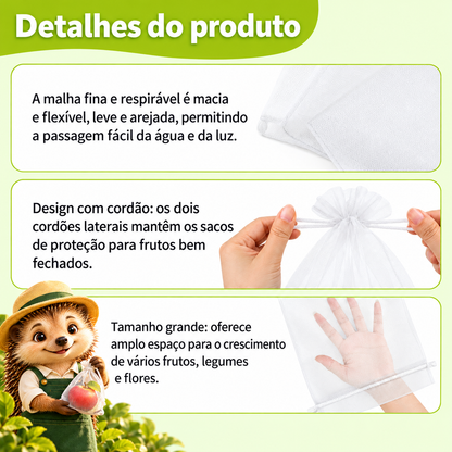 Pack de 50 Sacos de Rede para Frutas e Legumes — Proteja a Sua Colheita de Insetos e Pássaros