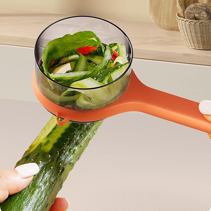 Descascador de frutas e vegetais de isopor PS com inovador recipiente de armazenamento integrado | Utensílio de cozinha durável, higiênico e conveniente